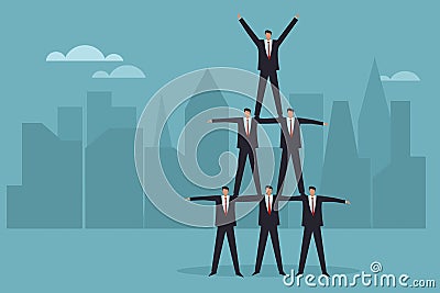 Businessmen form a human ladder to achieve their goal Vector Illustration