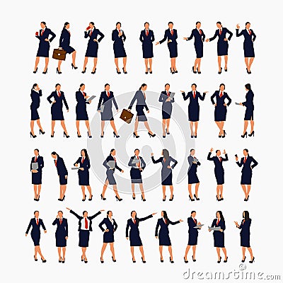 businesswoman silhouettes in big set on white Vector Illustration