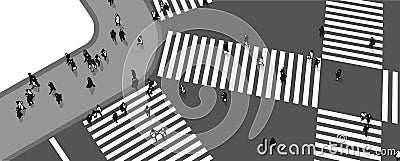 Illustration of busy street crossing from high angle view Vector Illustration