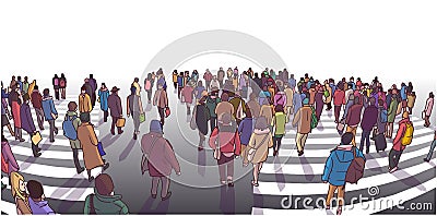 Illustration of busy street crossing in perspective Stock Photo