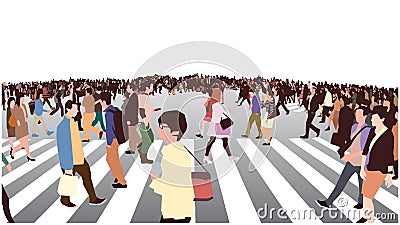 Illustration of busy street crossing in perspective Stock Photo