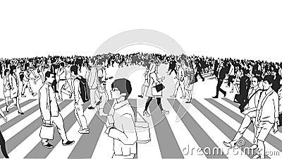 Illustration of busy street crossing in perspective Stock Photo