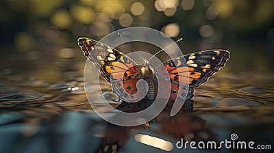 Illustration of a butterfly splashed in river water Stock Photo
