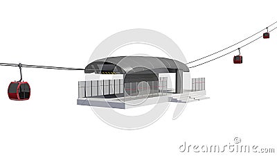 Illustration of Cableway Station Cartoon Illustration