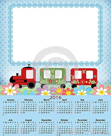 Illustration calendar for 2016 in kids design Stock Photo