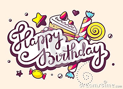 illustration of calligraphy text happy birthday with swee Cartoon Illustration