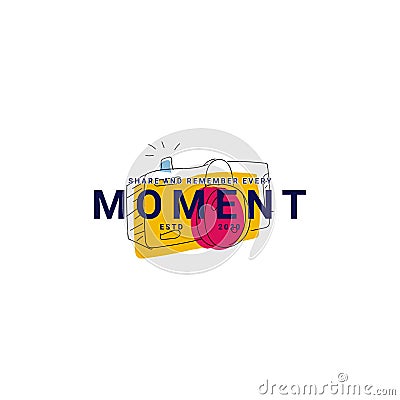 Illustration camera with text share and remember every moment Stock Photo