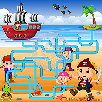 Can you help the pirate to find his ship Vector Illustration