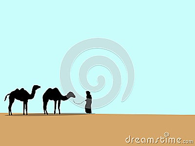 illustration of a caravan walking in the desert carrying a camel animal vehicle Stock Photo