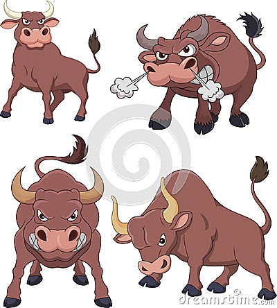 Cartoon angry bull collection set Vector Illustration