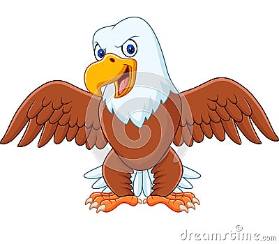 Cartoon bald eagle with wings extended Vector Illustration