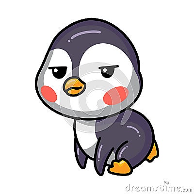 Cartoon bored little baby penguin Vector Illustration