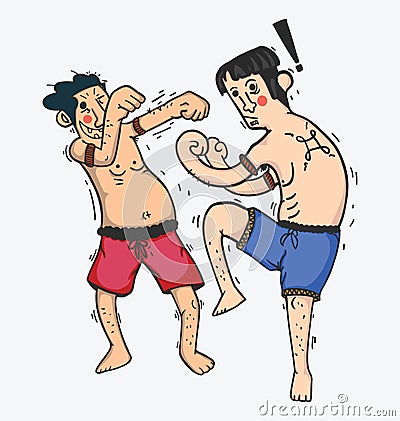 Illustration of cartoon Boxing funny , Show muay thai Vector Illustration