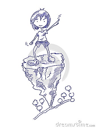 Illustration of a cartoon boy climbing a mountain Vector Illustration