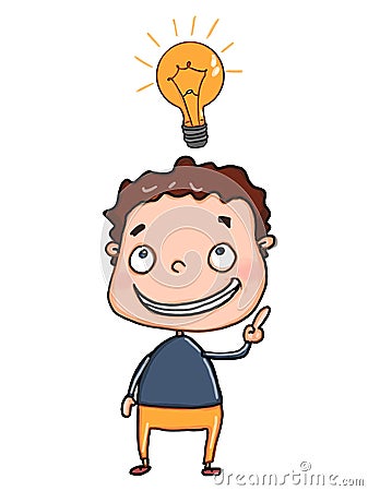 illustration cartoon boy and pointing and light Vector Illustration