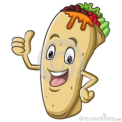 Cartoon burrito mascot giving thumb up Vector Illustration