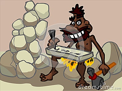 The illustration of a cartoon caveman in a desert. Cartoon Illustration