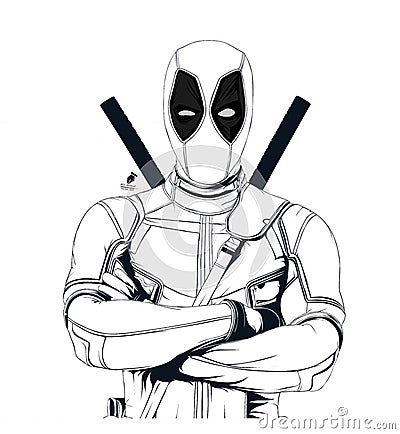 Illustration of the cartoon character, superhero Deadpool Cartoon Illustration