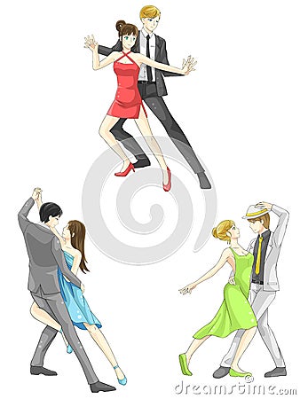 An illustration cartoon characters icon set of dancing couple sp Cartoon Illustration