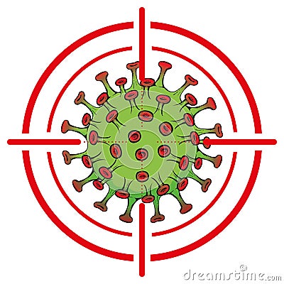 Illustration cartoon with crosshairs over corona virus a microorganism, COVID-19, H1N1 Vector Illustration