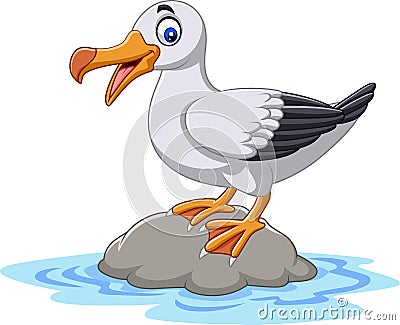 Cartoon cute bird albatross standing on a rock Vector Illustration