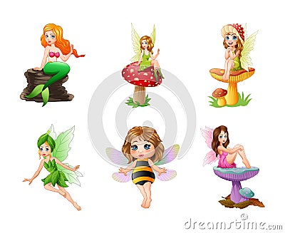 Cartoon cute fairy illustration collections Vector Illustration