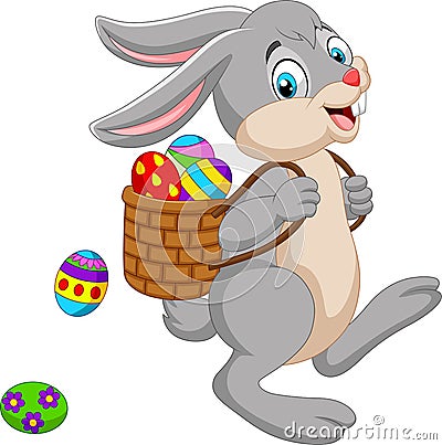 Cartoon Easter Bunny carrying basket of an Easter egg Vector Illustration