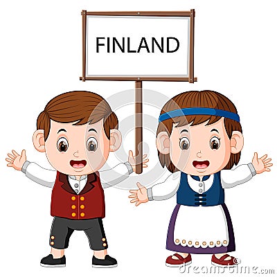 Cartoon finland couple wearing traditional costumes Vector Illustration