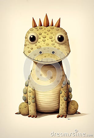 Guardian of the Rock: A Whimsical Tale of a Spiky Frog and a Pla Cartoon Illustration