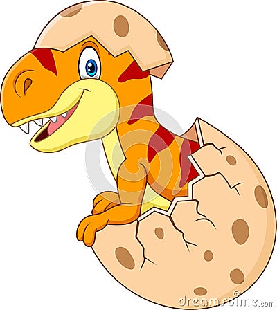 Cartoon funny dinosaur hatching Vector Illustration