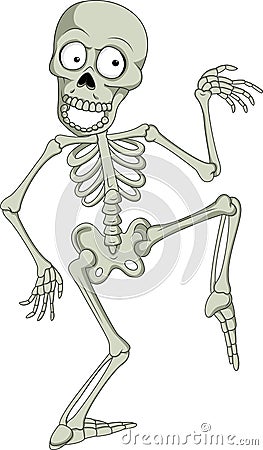 Cartoon funny human skeleton dancing Vector Illustration