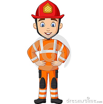 Cartoon funny male firefighter posing Vector Illustration