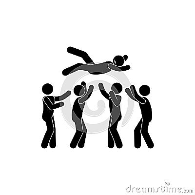 Illustration of cartoon happiness throw up teammate hand in success, concept successful being throwing up colleague. Vector Illustration