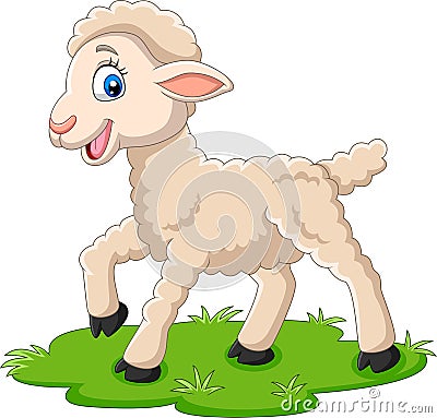 Cartoon happy lamb on the grass Vector Illustration