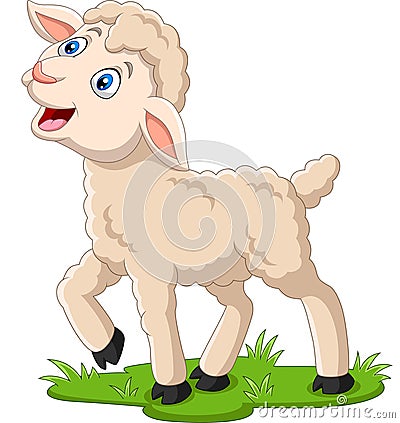 Cartoon happy lamb on the grass Vector Illustration