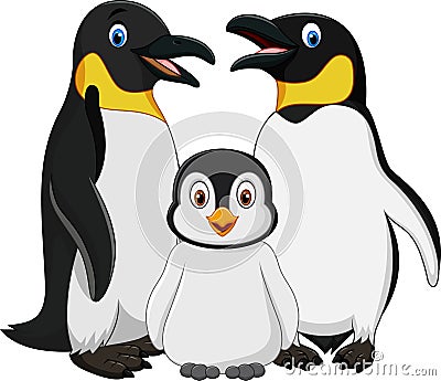 Cartoon happy penguin family isolated on white background Vector Illustration