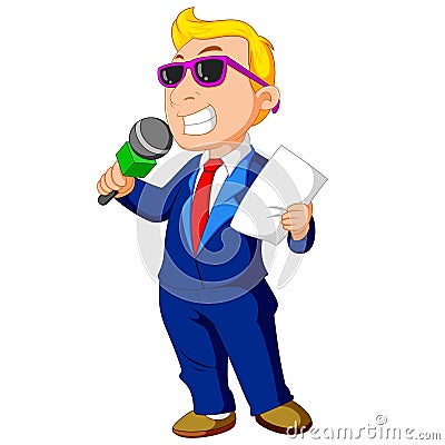 Cartoon host holding a microphone Vector Illustration