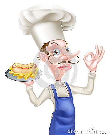 Cartoon Hotdog Chef Perfect SIgn Vector Illustration