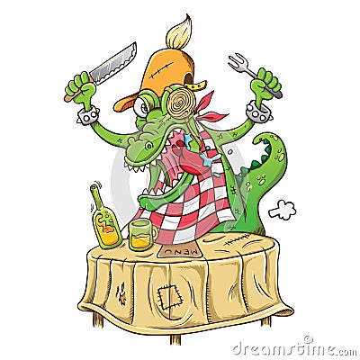 Illustration of cartoon hungry crocodile Vector Illustration