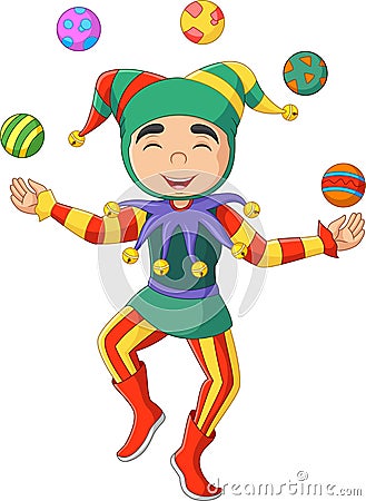 Cartoon jester juggling colorful balls Vector Illustration