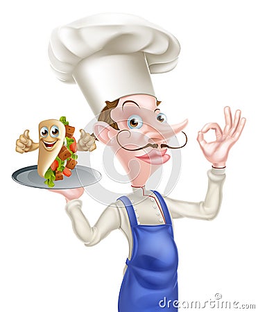 Cartoon Kebab Chef Vector Illustration