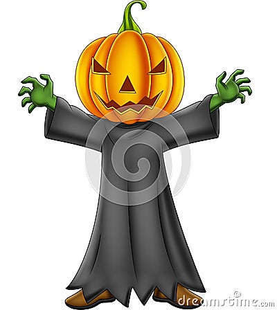 Cartoon kid with Halloween pumpkin costume Vector Illustration