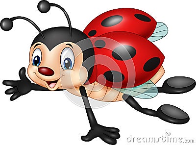 Cartoon ladybug flying isolated on white background Vector Illustration
