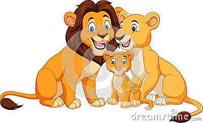 Cartoon lion family isolated on white background Vector Illustration