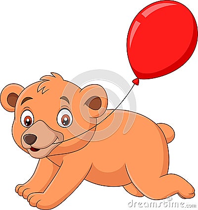 Cartoon little bear with a red balloon Vector Illustration