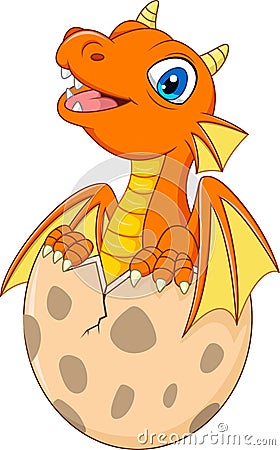 Cartoon little dragon hatching Vector Illustration