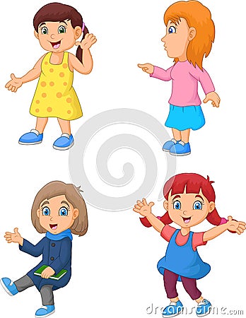 Cartoon little girl with different posing Vector Illustration