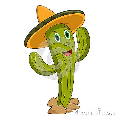 Cartoon Mexican Cactus Character Vector Illustration