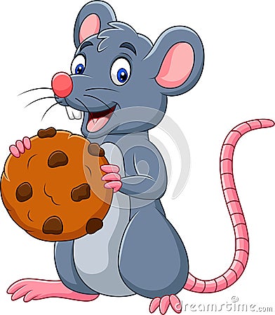 Cartoon mouse holding a cookie Vector Illustration