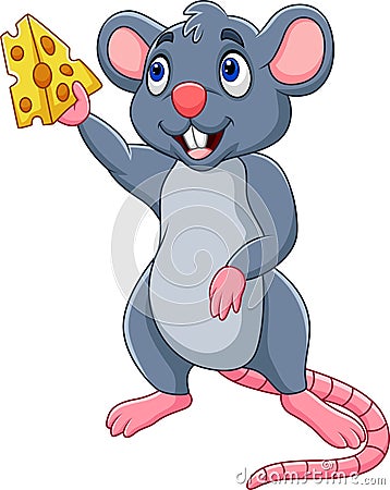 Cartoon mouse showing slice of cheese Vector Illustration